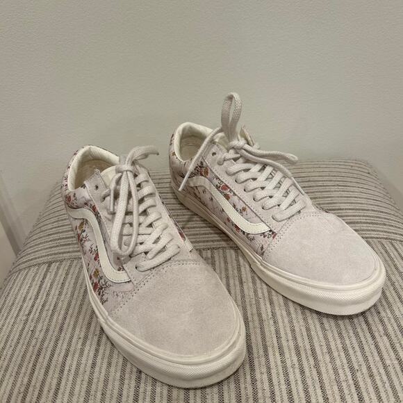 White and grey Vans Old Skool floral trainers mens 9.5 /womens 11 - Picture 2 of 8